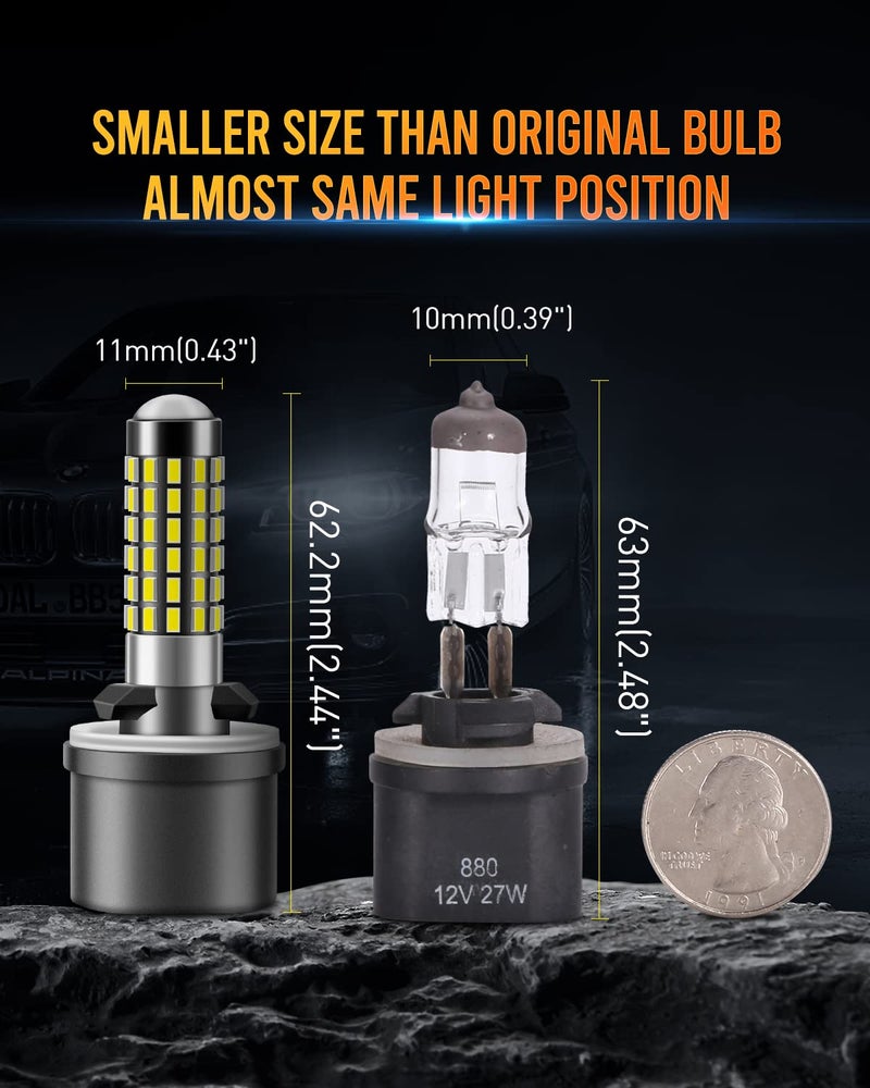 LUYED 880 LED Fog Lights Bulb 400% Brightness 886 890 892 893 LED Bulb with Projector for DRL or Fog Lights,Xenon White,Pack of 2 - Image 5